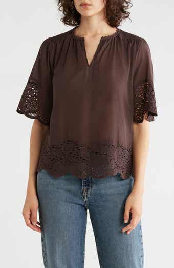 T Tahari Embroidered Cotton Top