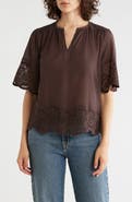 T Tahari Embroidered Cotton Top