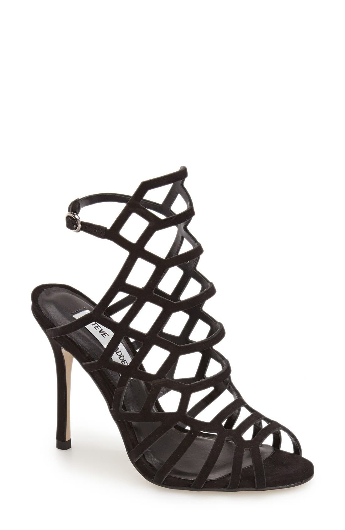 'Slithur' Sandal, Main, color, BLACK NUBUCK LEATHER
