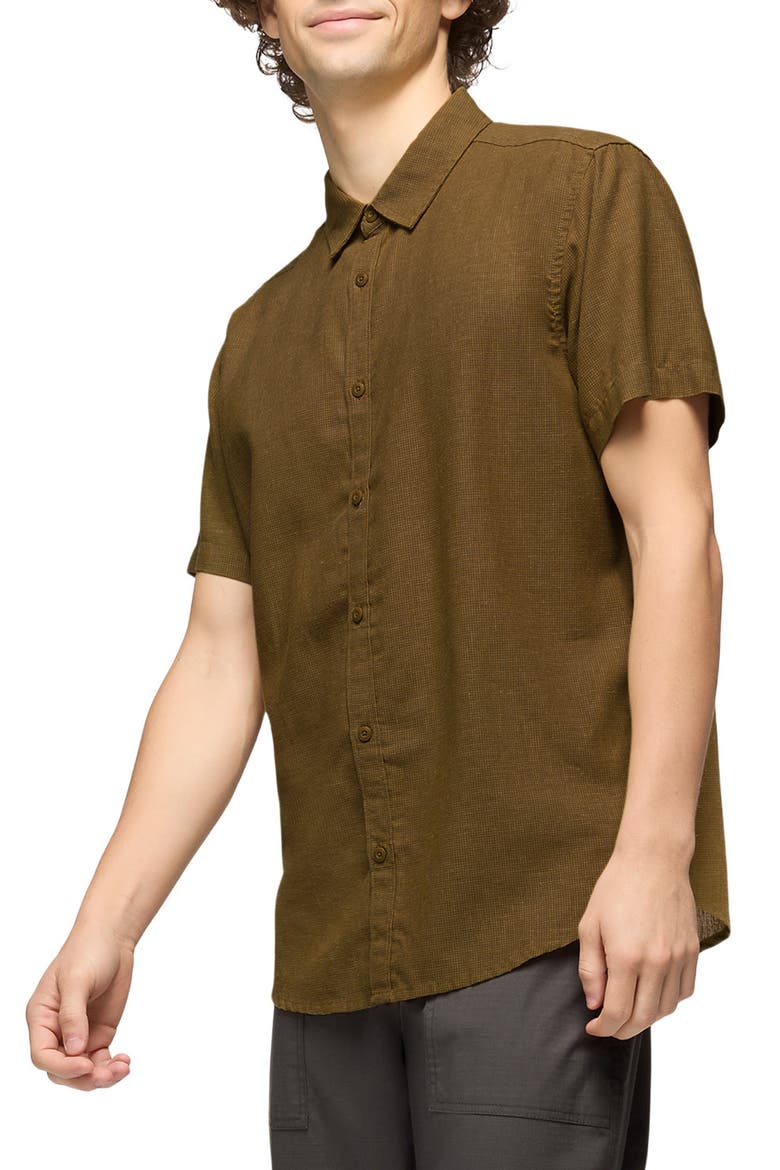 Lindores Hemp Blend Short Sleeve Button-Up Shirt, Alternate, color, RETRO OLIVE