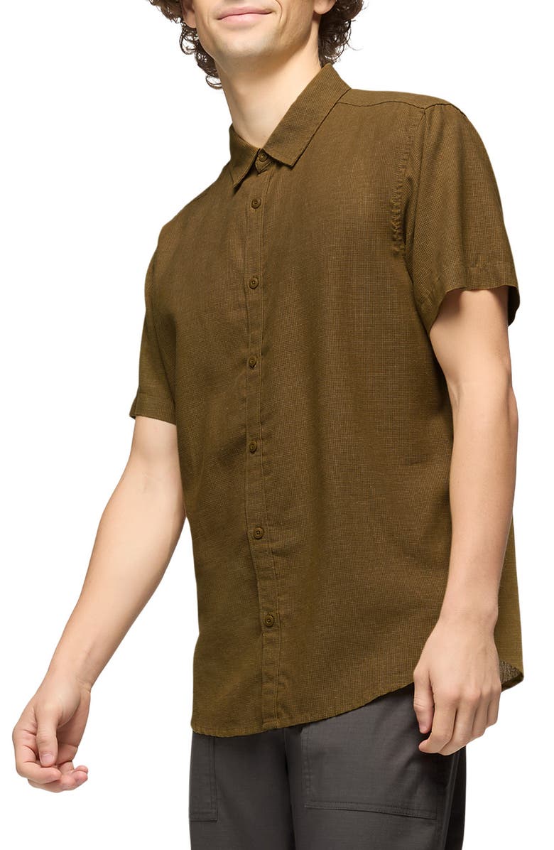 prAna Lindores Hemp Blend Short Sleeve Button-Up Shirt, Alternate, color, Retro Olive