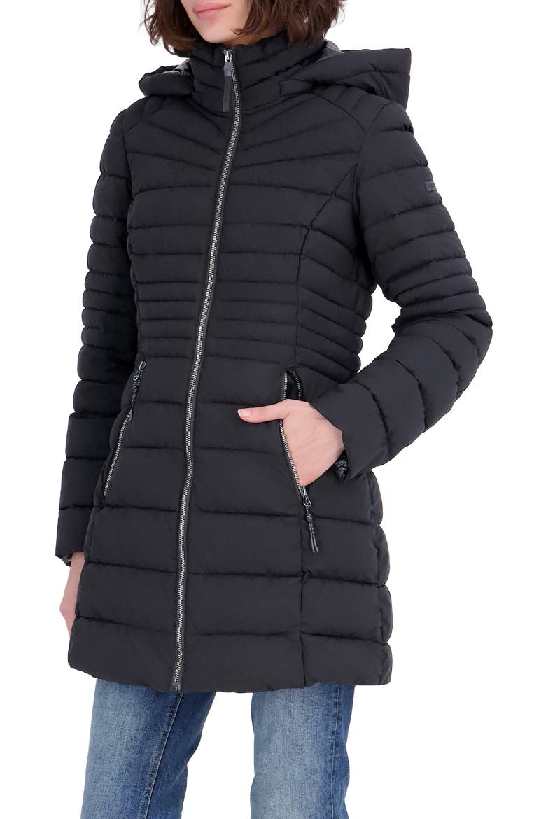 Stretch Puffer Jacket with Removable Hood, Alternate, color, BLACK