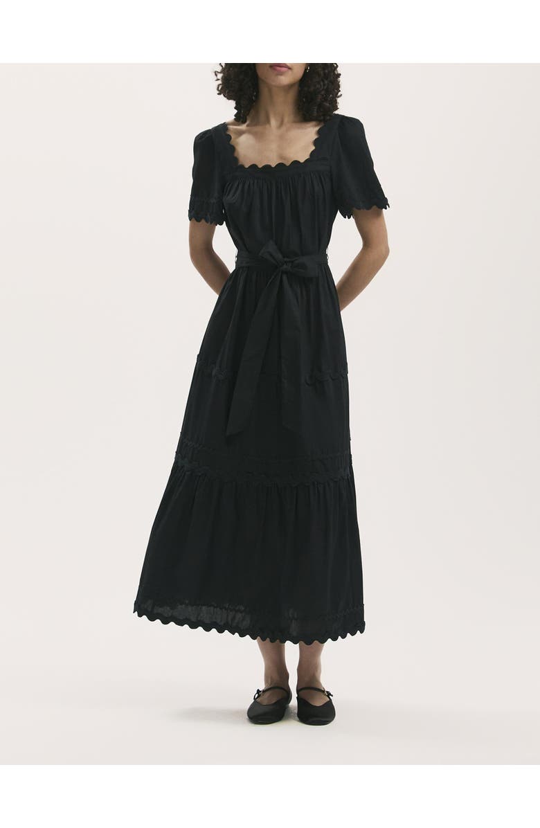Finery London Corina Cotton Midi Tiered Dress, Alternate, color, Black
