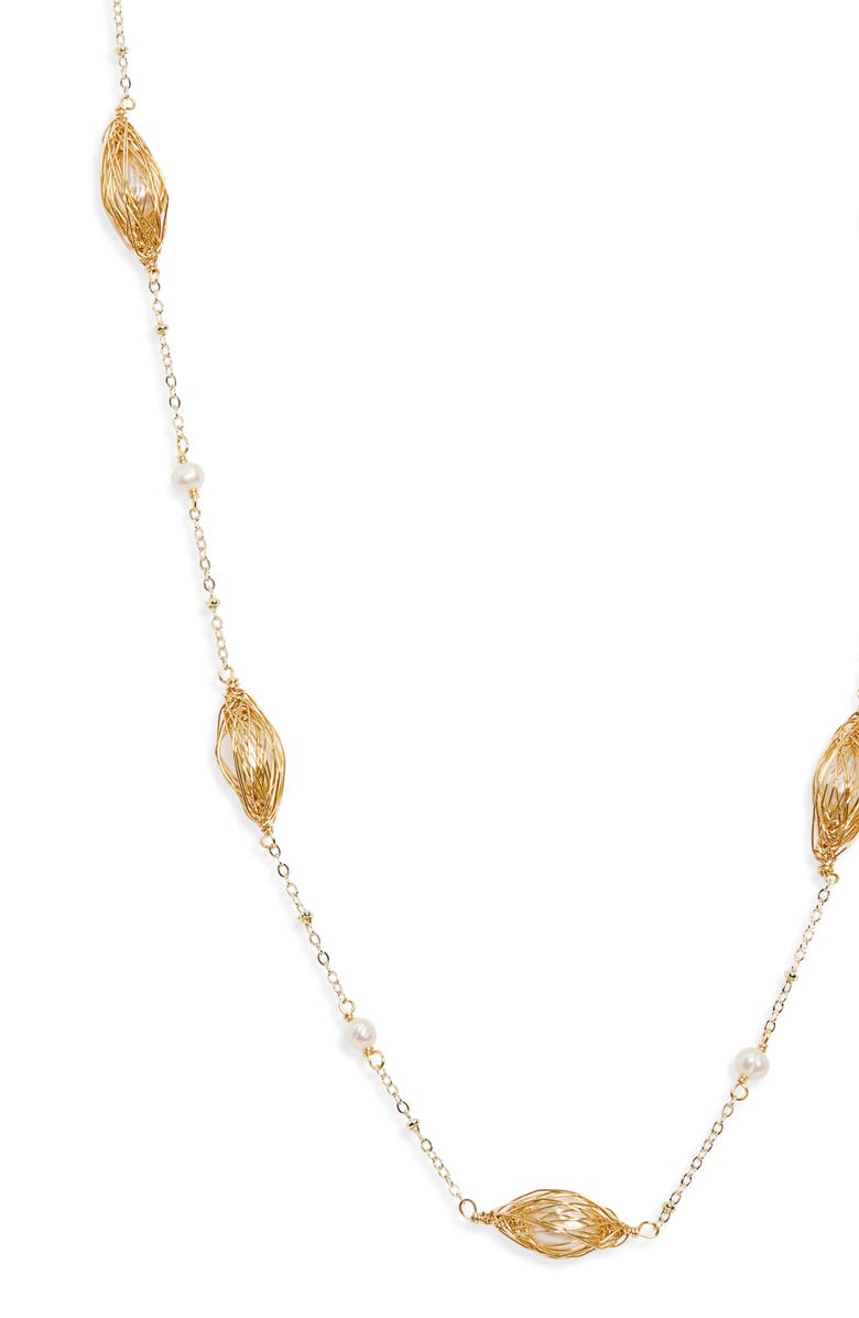 Kiara by Ki-Ele Leesa Wrapped Freshwater Pearl Long Station Necklace, Alternate, color, Gold