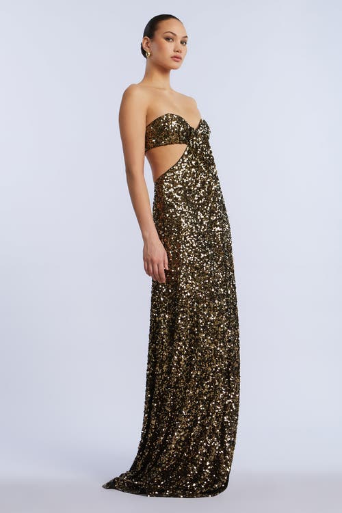Bcbg Sequin Strapless Gown In Gold