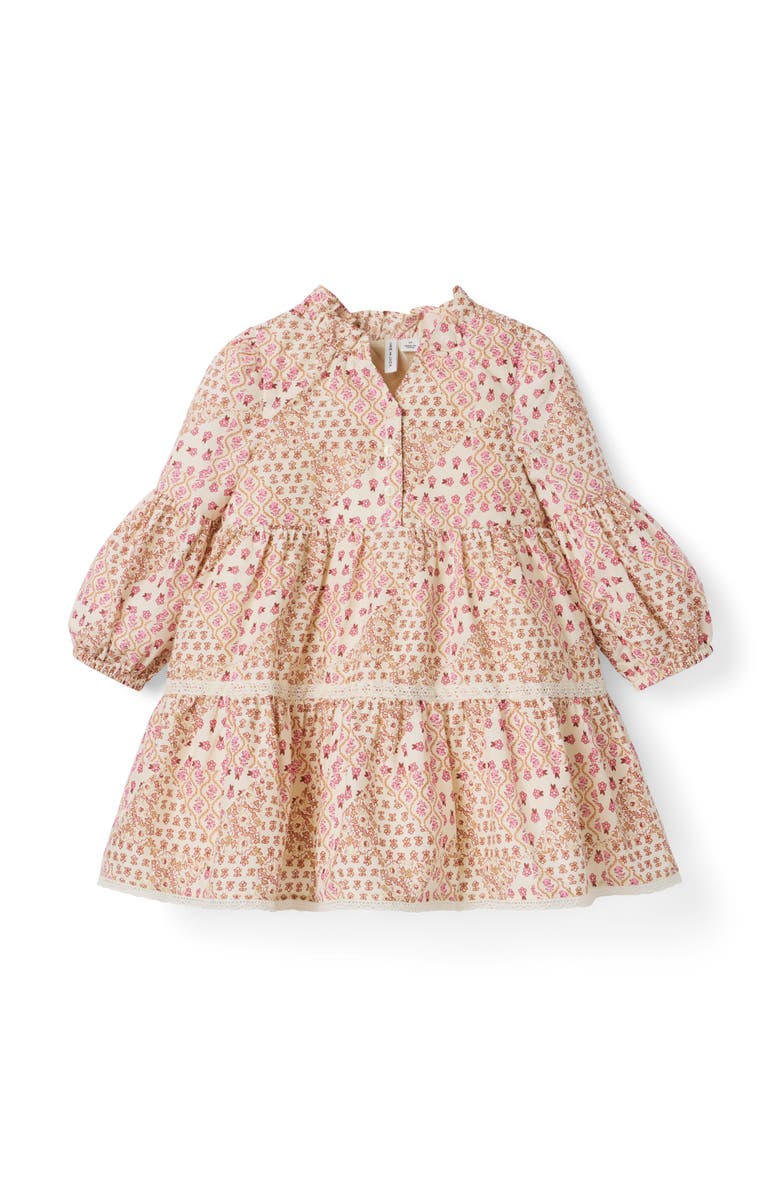 Janie and Jack Patchwork  Floral Tiered Dress, Main, color, Beige