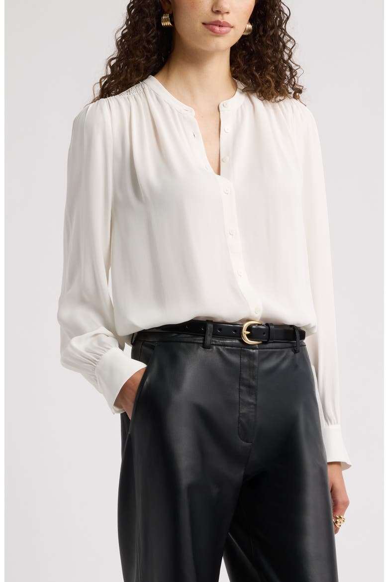 Shirred Long Sleeve Button Up Shirt, Main, color, IVORY TOFU