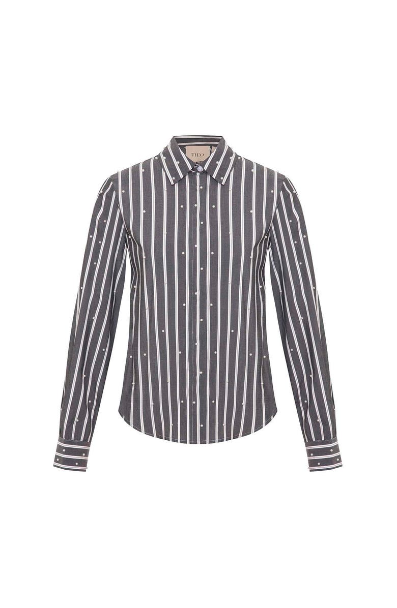 THEO The Label Echo Mix Stripe Pearly Shirt, Main, color, Charcoal/Pearl