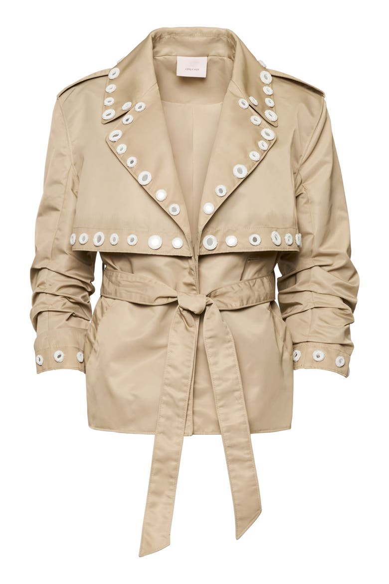 Crochet Mirrors Belted Jacket, Alternate, color, KHAKI/ IVORY