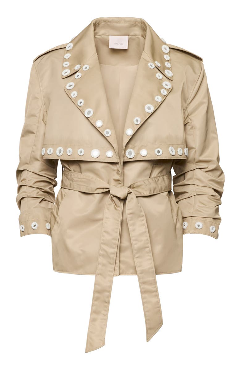 Cinq à Sept Crochet Mirrors Belted Jacket, Alternate, color, Khaki/ Ivory