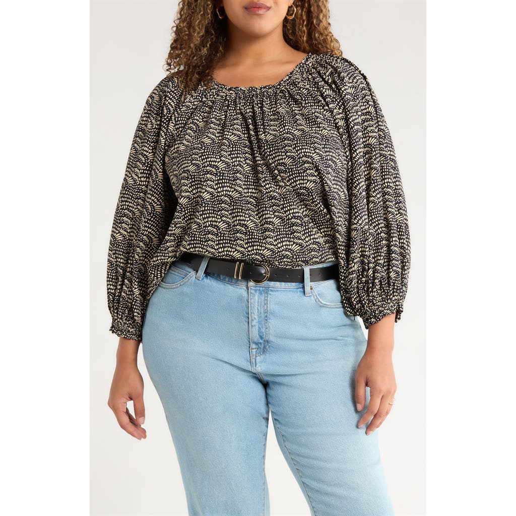 Treasure & Bond Print Raglan Sleeve Cotton Top In Black
