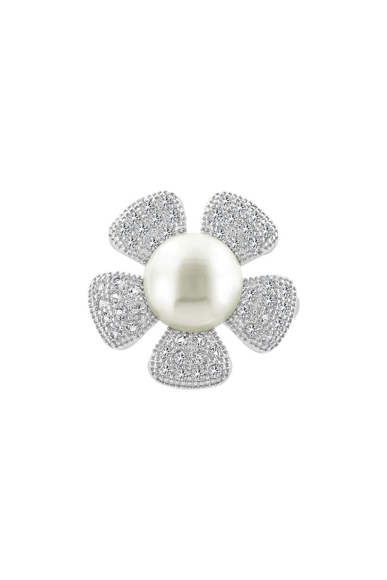 Cultured Pearl White Topaz Flower Ring, Alternate, color, WHITE