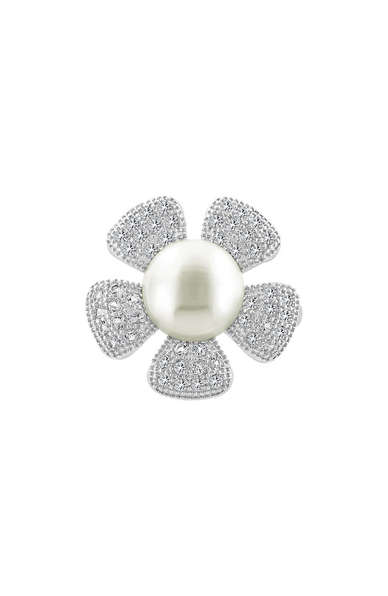 EFFY Cultured Pearl White Topaz Flower Ring, Alternate, color, 