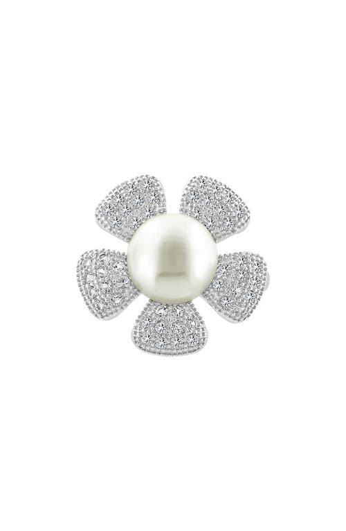 Effy Cultured Pearl White Topaz Flower Ring In Metallic