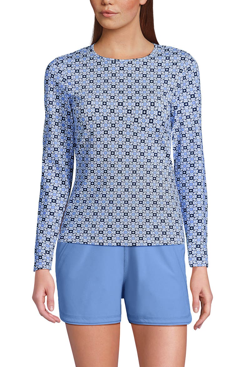SunShade UPF 50 Long Sleeve Relaxed Rash Guard, Alternate, color, Lake Blue Geo Floral