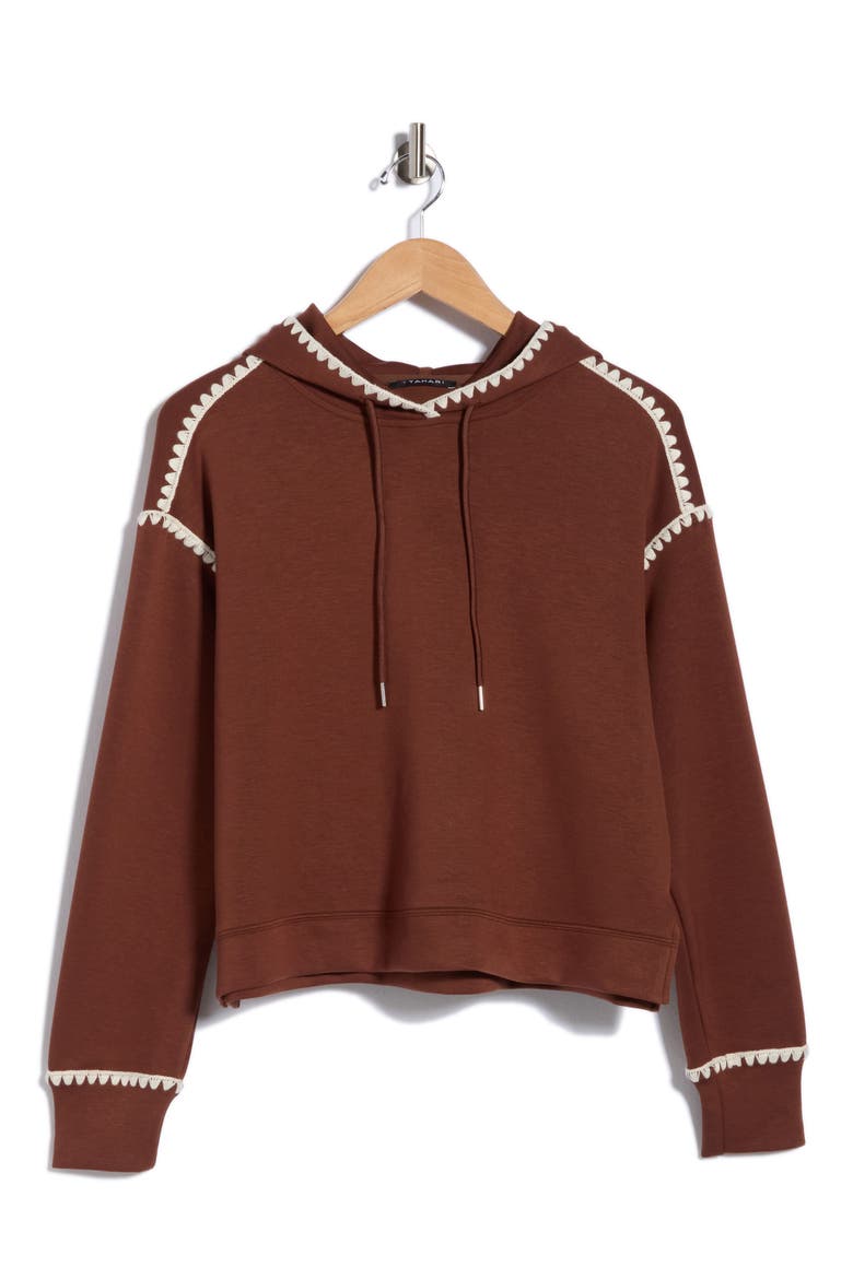 Whipstitch Trim Hoodie, Main, color, BROWN