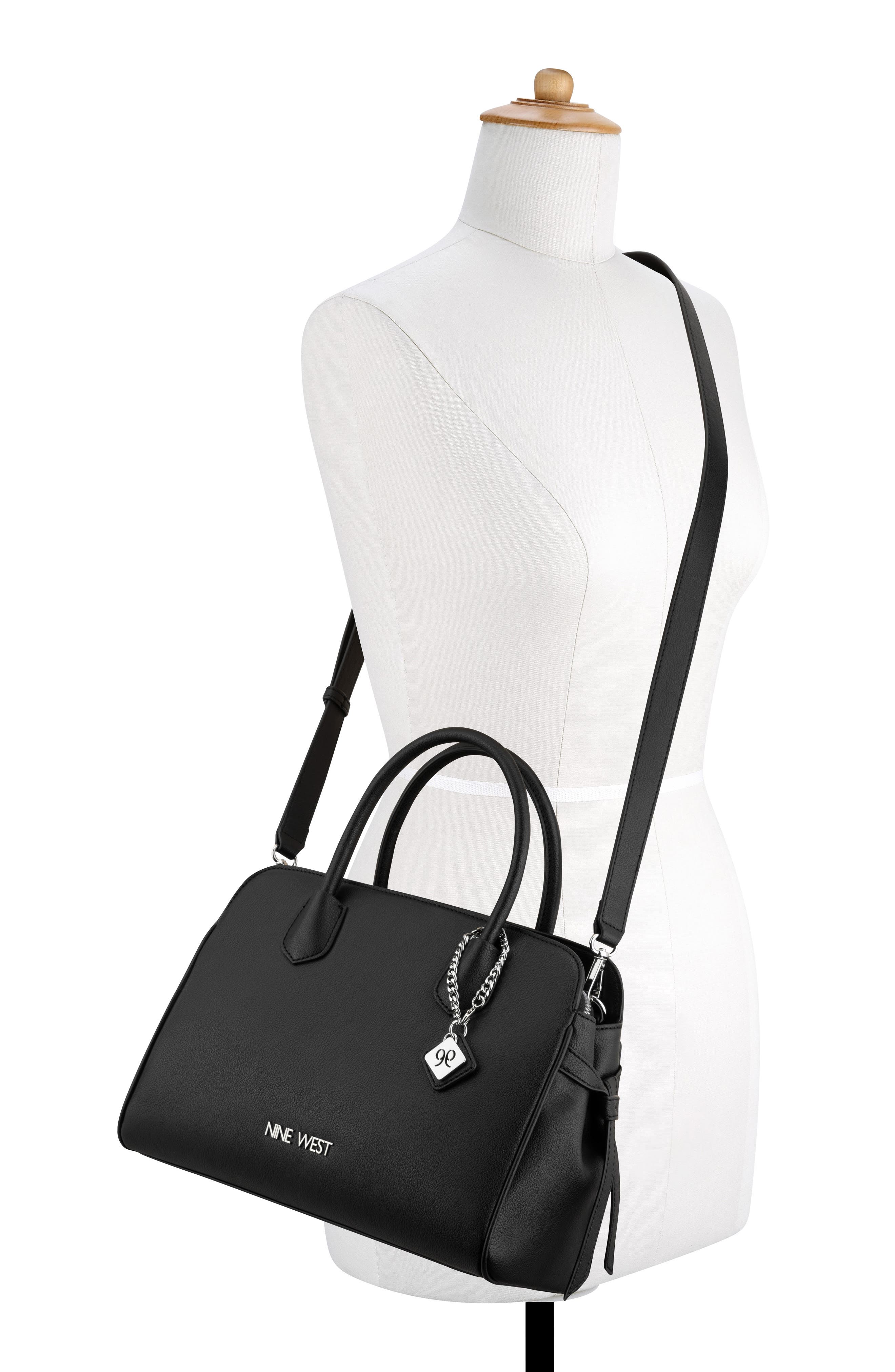 Nine West Isidore Large Satchel Bag, Alternate, color, Black