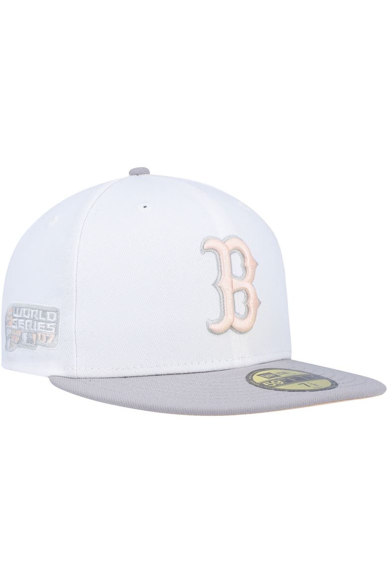 Men's New Era White/Gray Boston Red Sox 2007 World Series Side Patch Peach Undervisor 59FIFTY Fitted Hat, Main, color, White