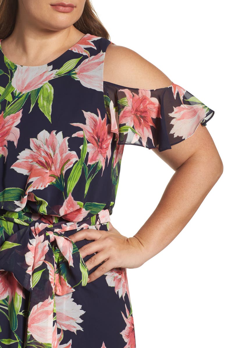 Eliza J Floral Chiffon Cold Shoulder Maxi Dress, Alternate, color,