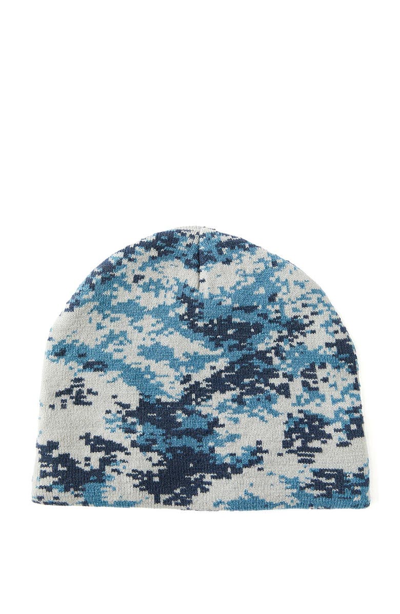 Cotton On Men's Skull Beanie, Main, color, Navy Blue Grey Pixel Storm