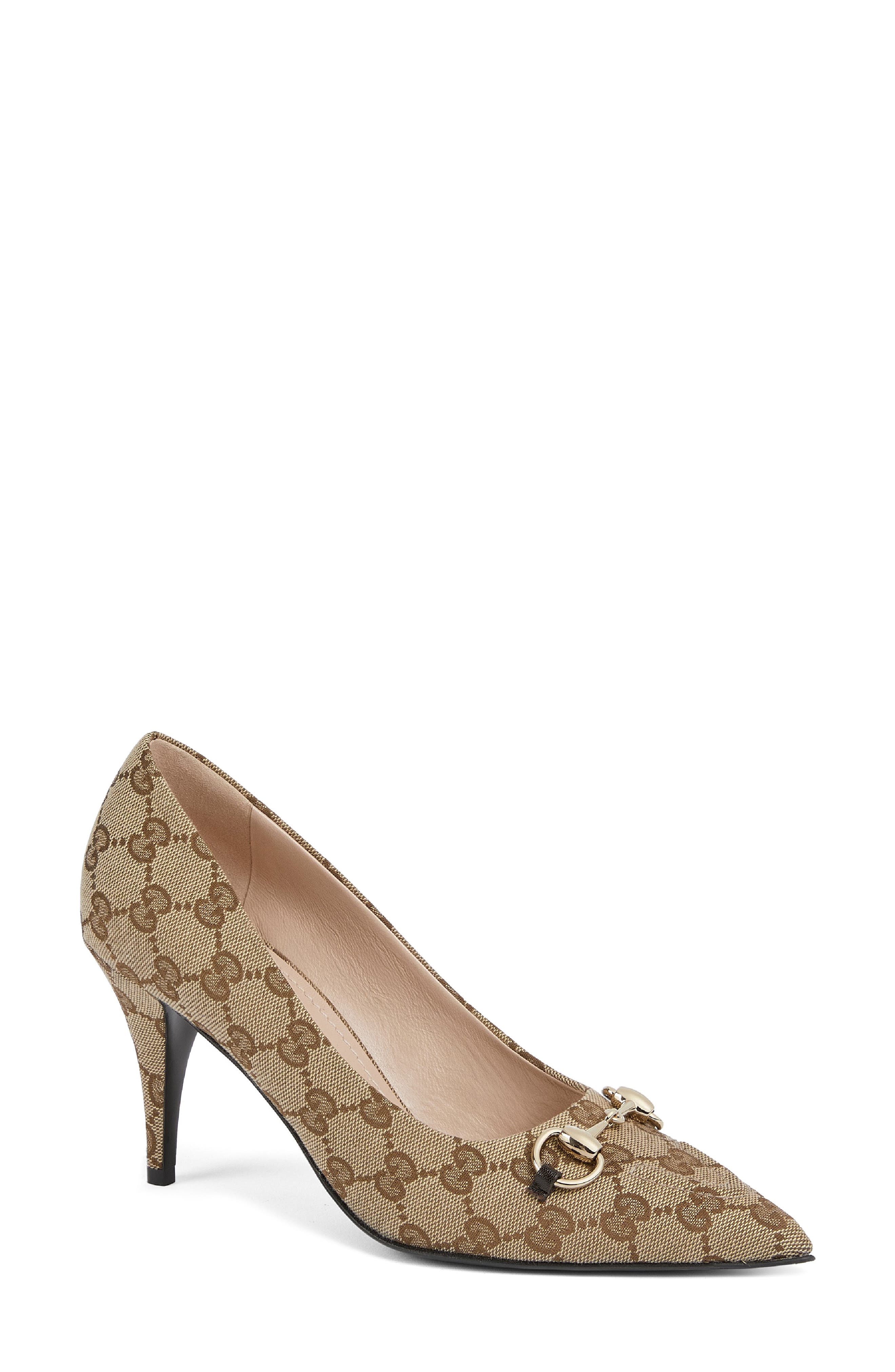 Gucci Erin Horsebit GG Canvas Pump, Main, color, Beige