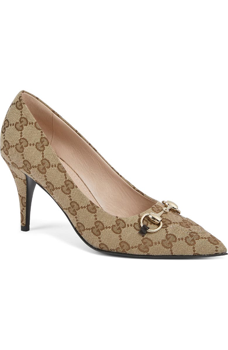 Gucci Erin Horsebit GG Canvas Pump, Main, color, Beige