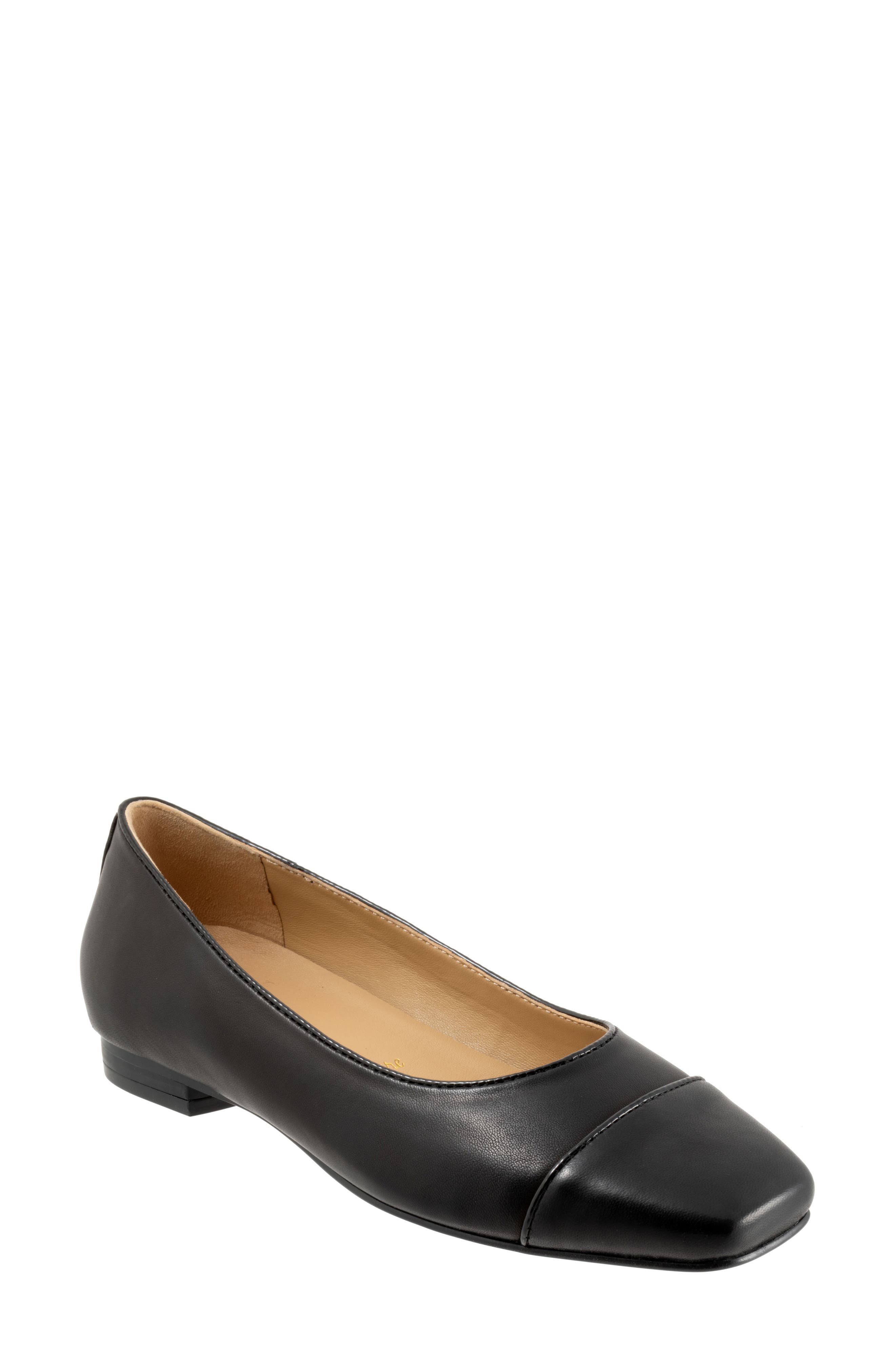 Trotters Harbor Cap Toe Flat, Main, color, Black