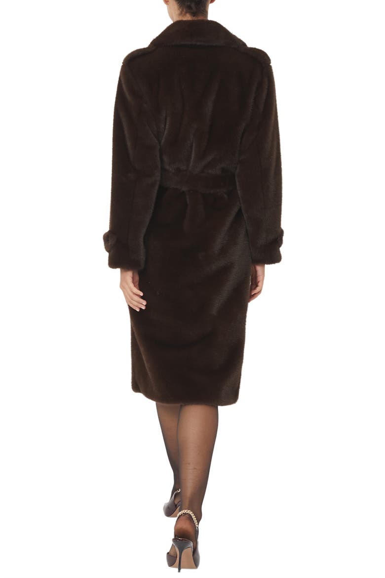 Cate Belted Faux Fur Coat, Alternate, color, CHOCOLATE BROWN