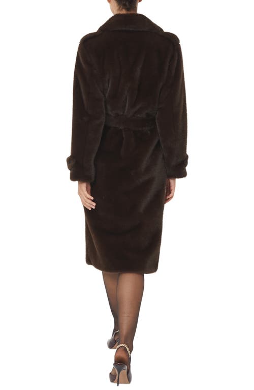 Reiss Womens Chocolate Brown Cate Belted-waist Faux-fur Coat In Brown