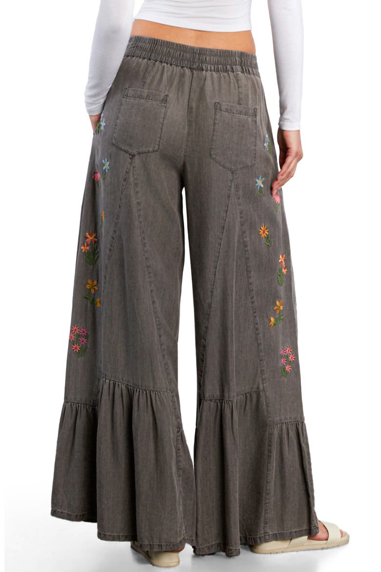Embroidered Butterfly Drawstring Wide Leg Jeans, Alternate, color, GREY BLOOM