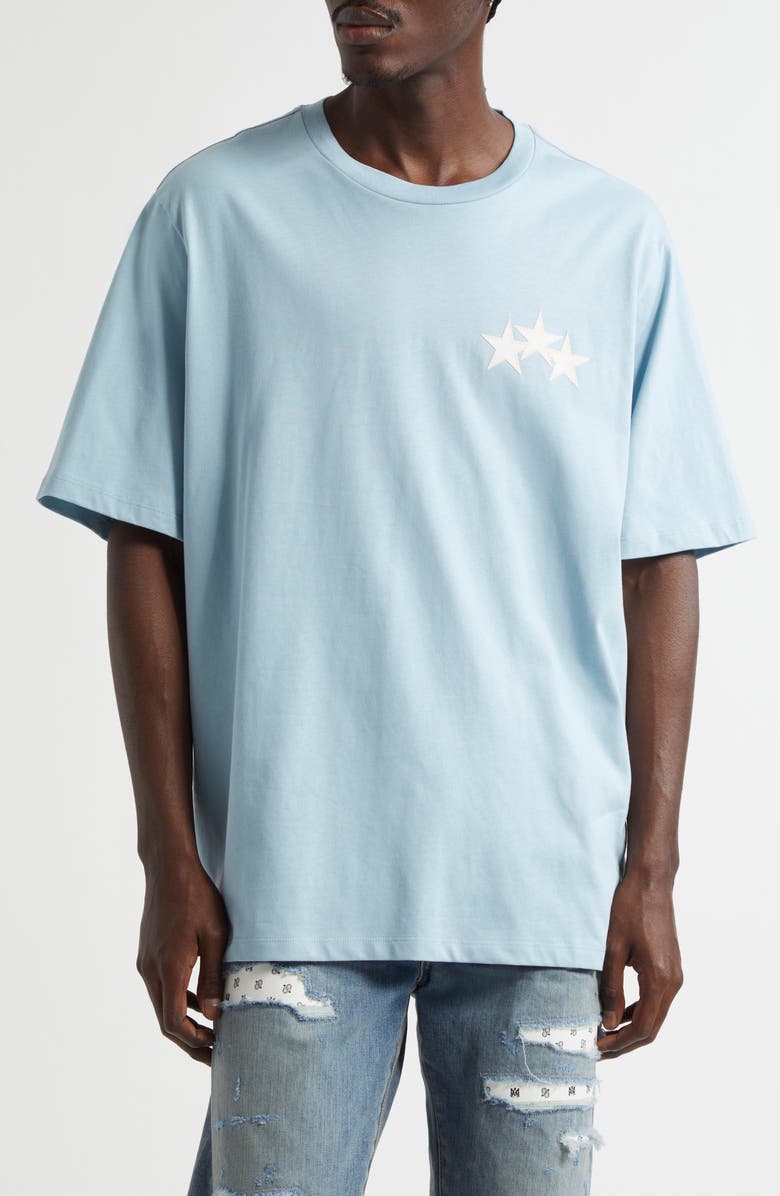AMIRI 3-Star Appliqué Cotton T-Shirt, Main, color, Ocean Sky
