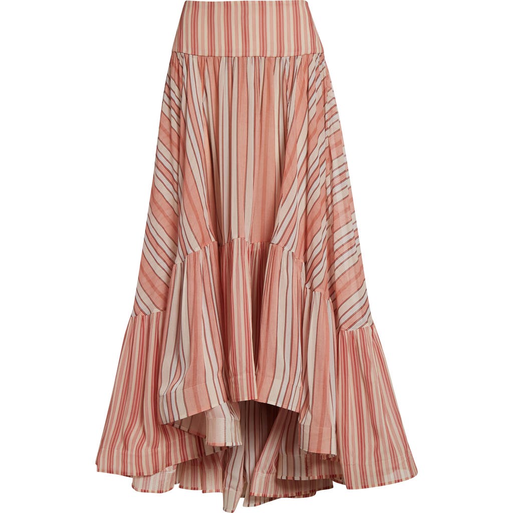 Zimmermann Rebellion Bohemian Stripe Tiered Maxi Skirt In Red