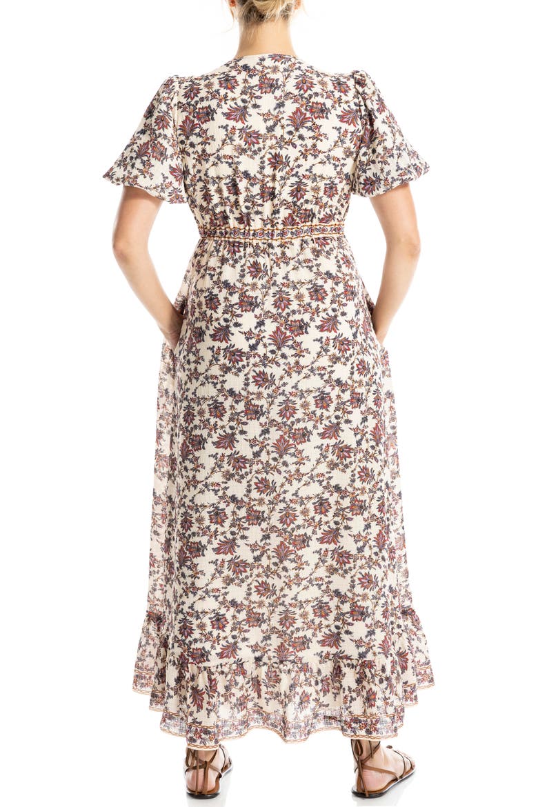 Flutter Sleeve Empire Waist Maxi Dress, Alternate, color, ECRU/ RED ANCESTRAL