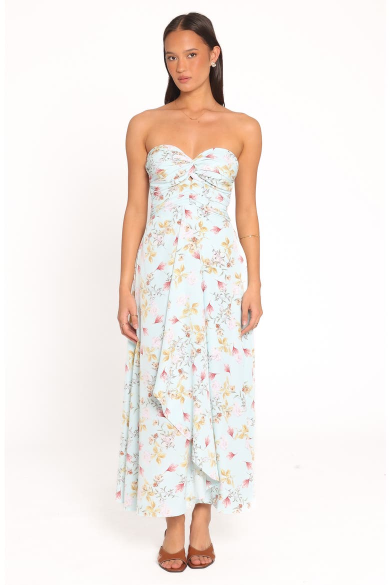 Marta Strapless Floral Midi Dress, Alternate, color, BLUE FLORAL