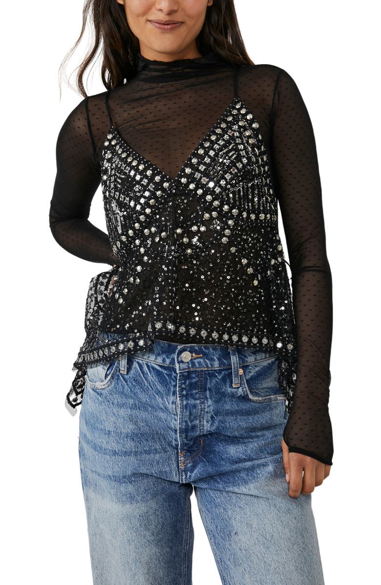 Free People Highway Sheer Sequin Tank, Alternate, color,