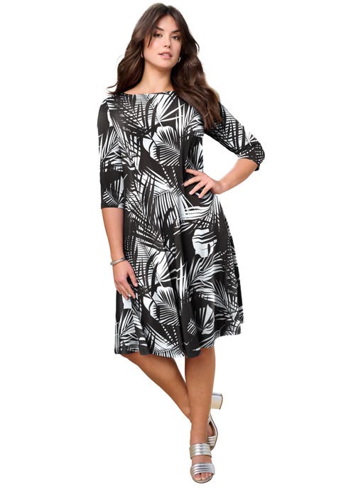 Plus Size 3/4 Sleeve Boatneck Swing Dress