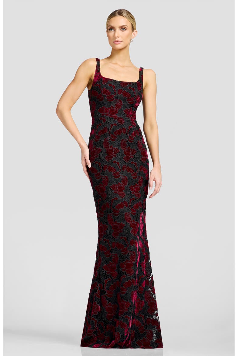 Lorena Floral Velvet Sleeveless Gown, Alternate, color, BURGUNDY MULTI