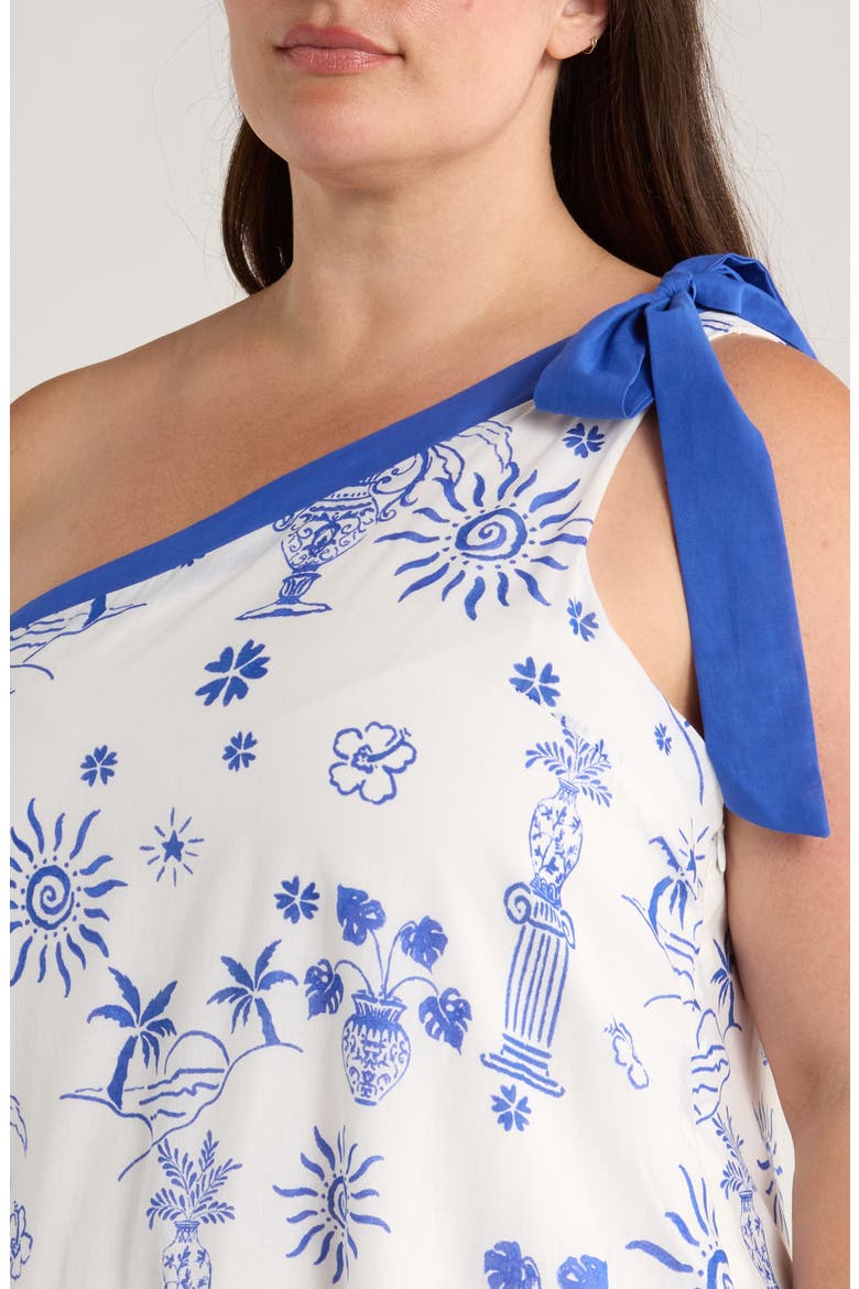 Alvina Tropics Nicol One-Shoulder Cotton Maxi Dress, Alternate, color, WHITE/ BLUE