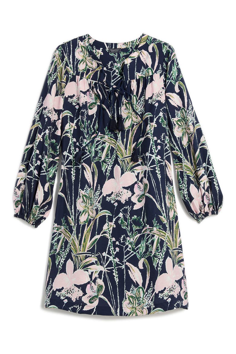 Floral Jacquard Long Sleeve Shift Dress, Alternate, color, WILD FLORAL - NAVY