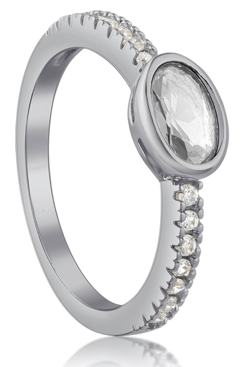 Oval CZ Pave Band Pinky Ring, Main, color, CLEAR/ SILVER