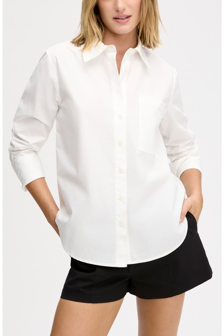 Side Button Cotton Poplin Button-Up Shirt, Main, color, BRIGHT WHITE