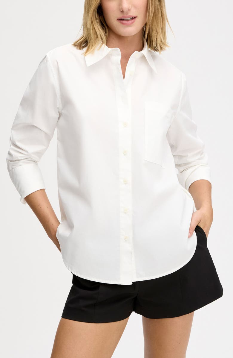 Sam Edelman Side Button Cotton Button-Up Shirt, Main, color, Bright White