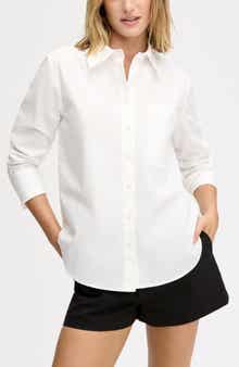 Side Button Cotton Poplin Button-Up Shirt