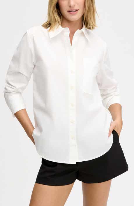 Side Button Cotton Poplin Button-Up Shirt