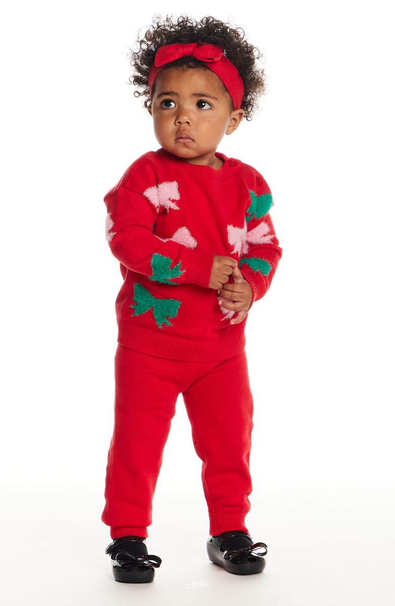 Andy & Evan Bow Sweater, Leggings & Headband Set, Alternate, color, Red Bows