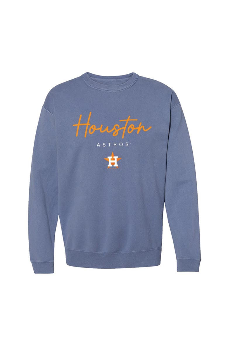 Women's Soft as a Grape  Navy Houston Astros Pigment Dye Crewneck Sweatshirt, Main, color, Denim