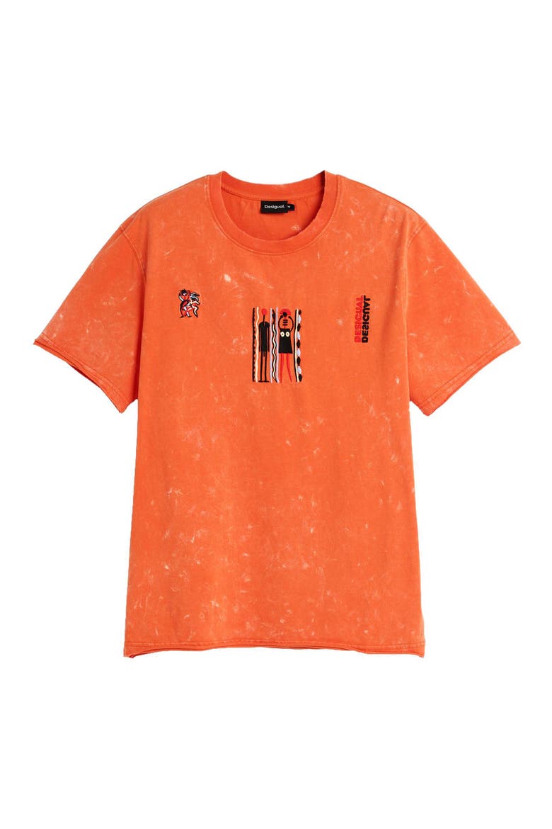 Embroidered Cotton T-Shirt, Main, color, ORANGE