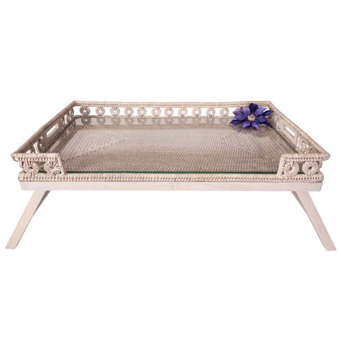 Artifacts Rattan Inna Design Breakfast Tray with Wooden Legs & Glass Insert