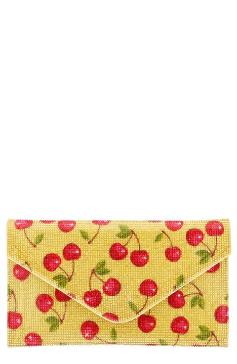 Cherry Print Crystal Envelope Clutch