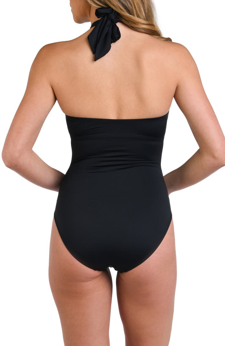 La Blanca Island Goddess Draped Bandeau One-Piece Swimsuit, Alternate, color, Black